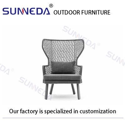 Outdoor Chair Set Used Round Rope to Weave Honeycomb with Glazed Glass Table