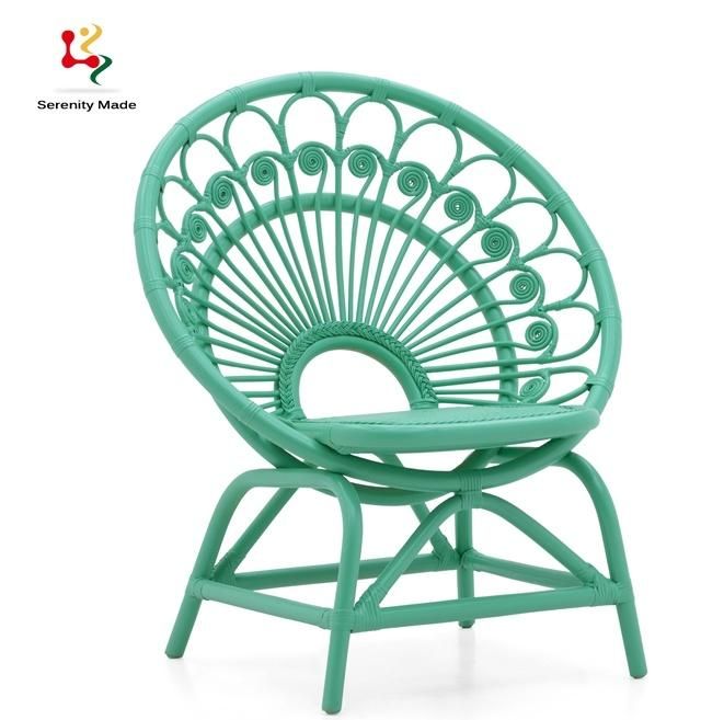 Peacock Unique Shape Style Dye Green Color Stable Natural Rattan Lounge Chair