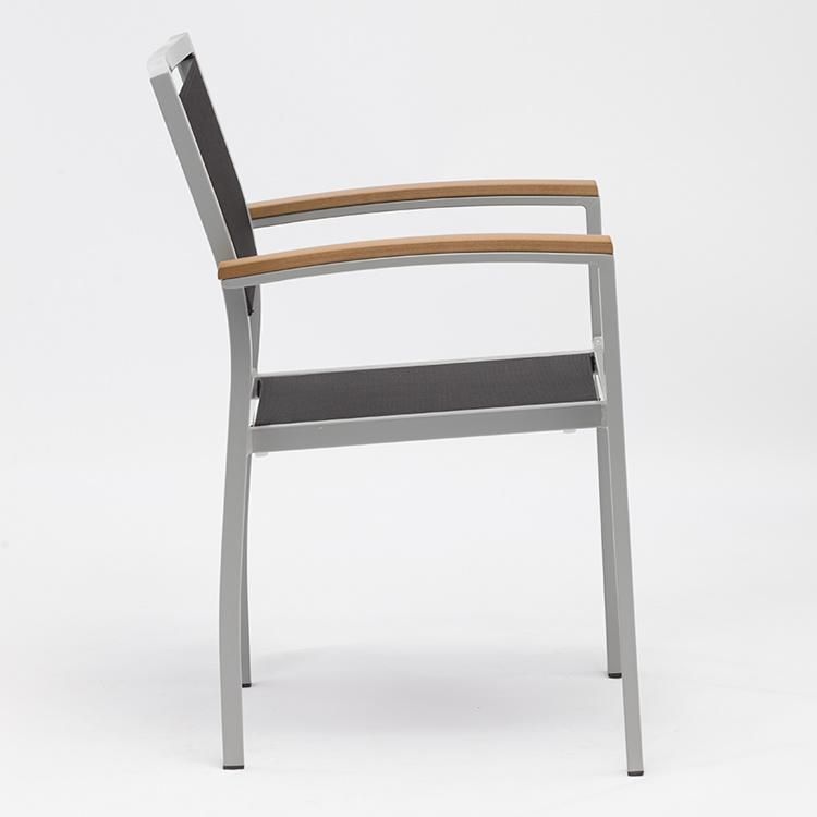 Fashion Trend Mesh Metal Garden Chairs Outdoor Furniture with Wood Armrest