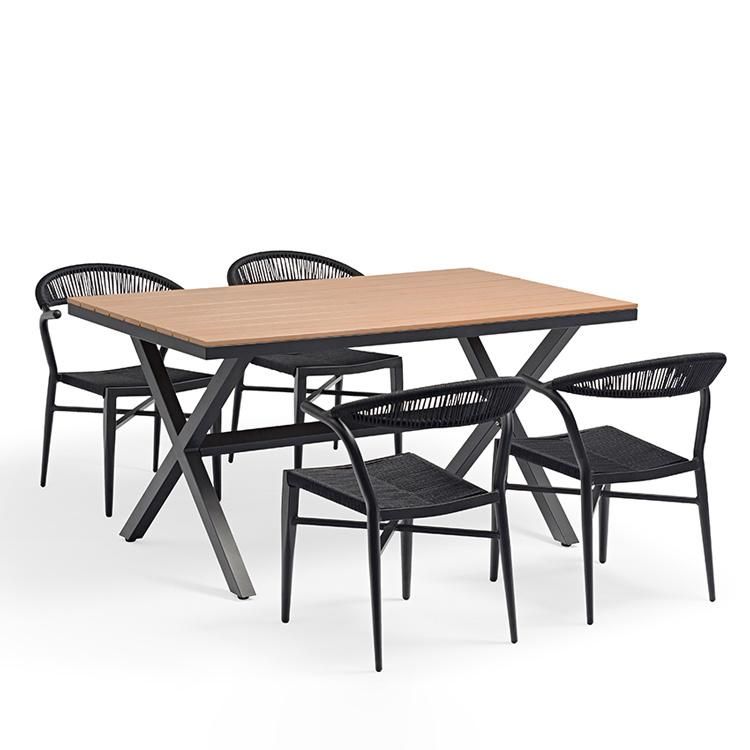 Woven Rope Chairs Rectangular Table Dinging Set Outdoor Furniture for Back Garden