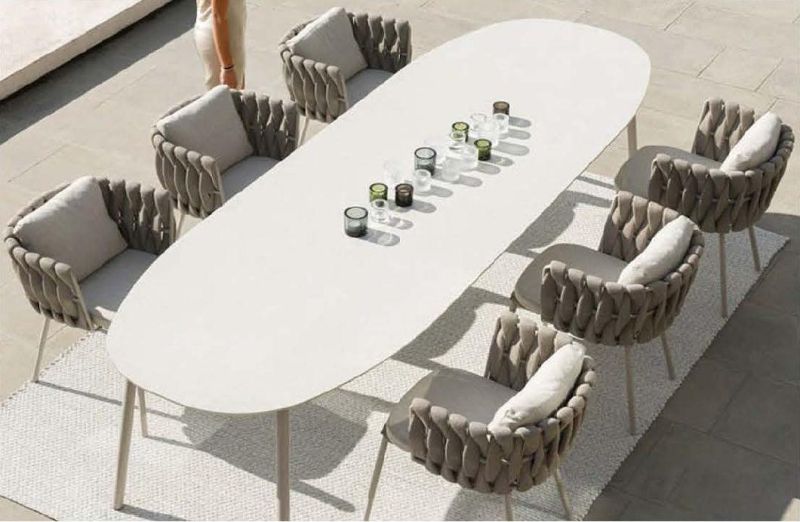 Hotel Outdoor Garden Furniture Set Home Dining Rattan Chair Rectangular Table 4-6 Seater Table Villa Garden Patio Garden Set