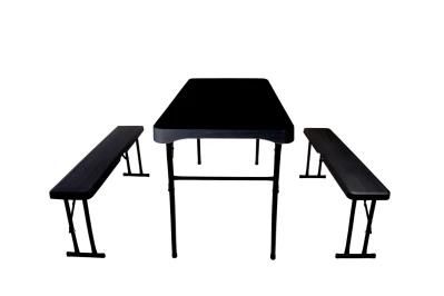 PE Gray Folding Plastic Cafe Table Chair Set/Table+Bench Couple Set/108cm Wooden Surface Table