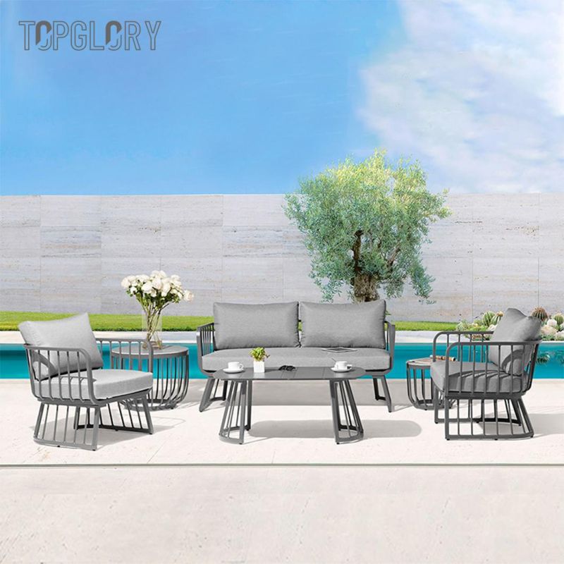 Wholesale Modern Outdoor Aluminum Frame Fabric Cushion Sofa Set