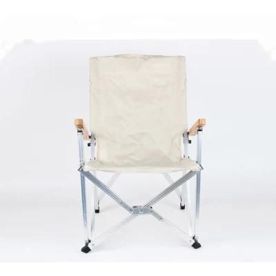 Outdoor Beach Chair with Solid Wood Armrest Lightweight Aluminum Folding Portable Camping Chair