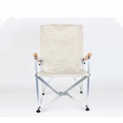 Outdoor Beach Chair with Solid Wood Armrest Lightweight Aluminum Folding Portable Camping Chair