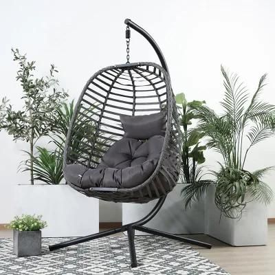 Rattan+Iron New OEM Foshan Outdoor Egg Shape Black Hanging Chair Patio Swings in China