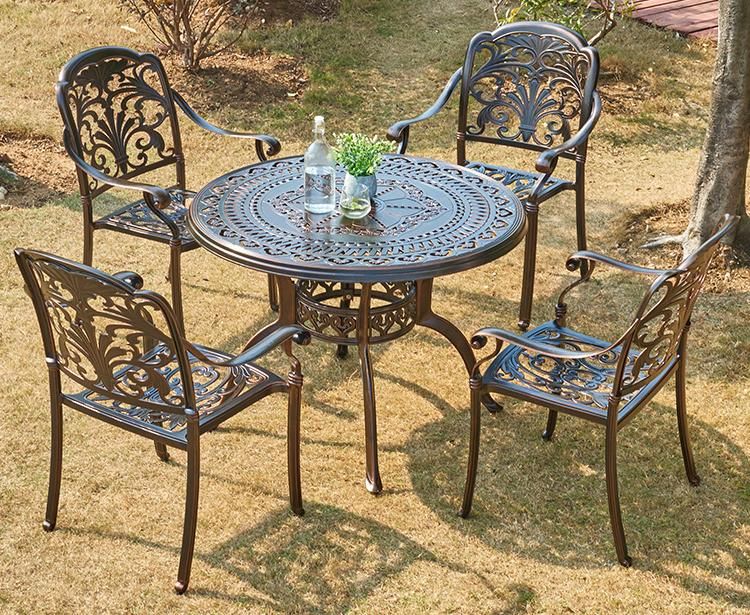 Weatherproof Outdoor Dining Table Set Garden Patio Furniture Set with 4 Arm Homeful Chair
