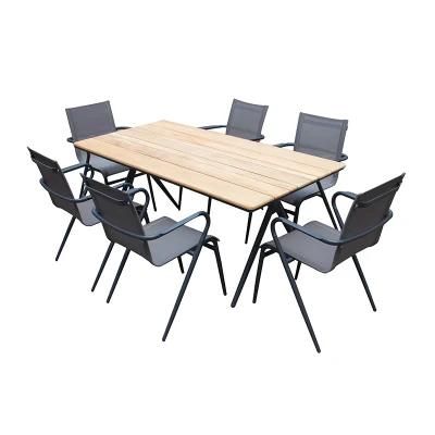All Weather Garden Aluminum Frame Outdoor Teak Top Dining Table Furniture