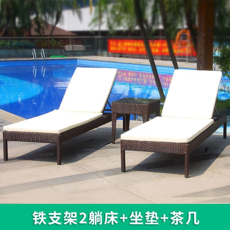 Outdoor Rattan Lounging Beach Chair Reclining Aluminum Folding Relaxing Mat Chair Lounge Footrest Beach Chairs