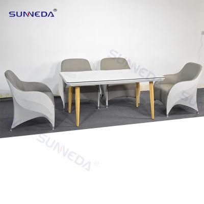 Hotel Patio Garden Furniture Waterproof Lether Sofa Chairs with Table Teak Wood Stand